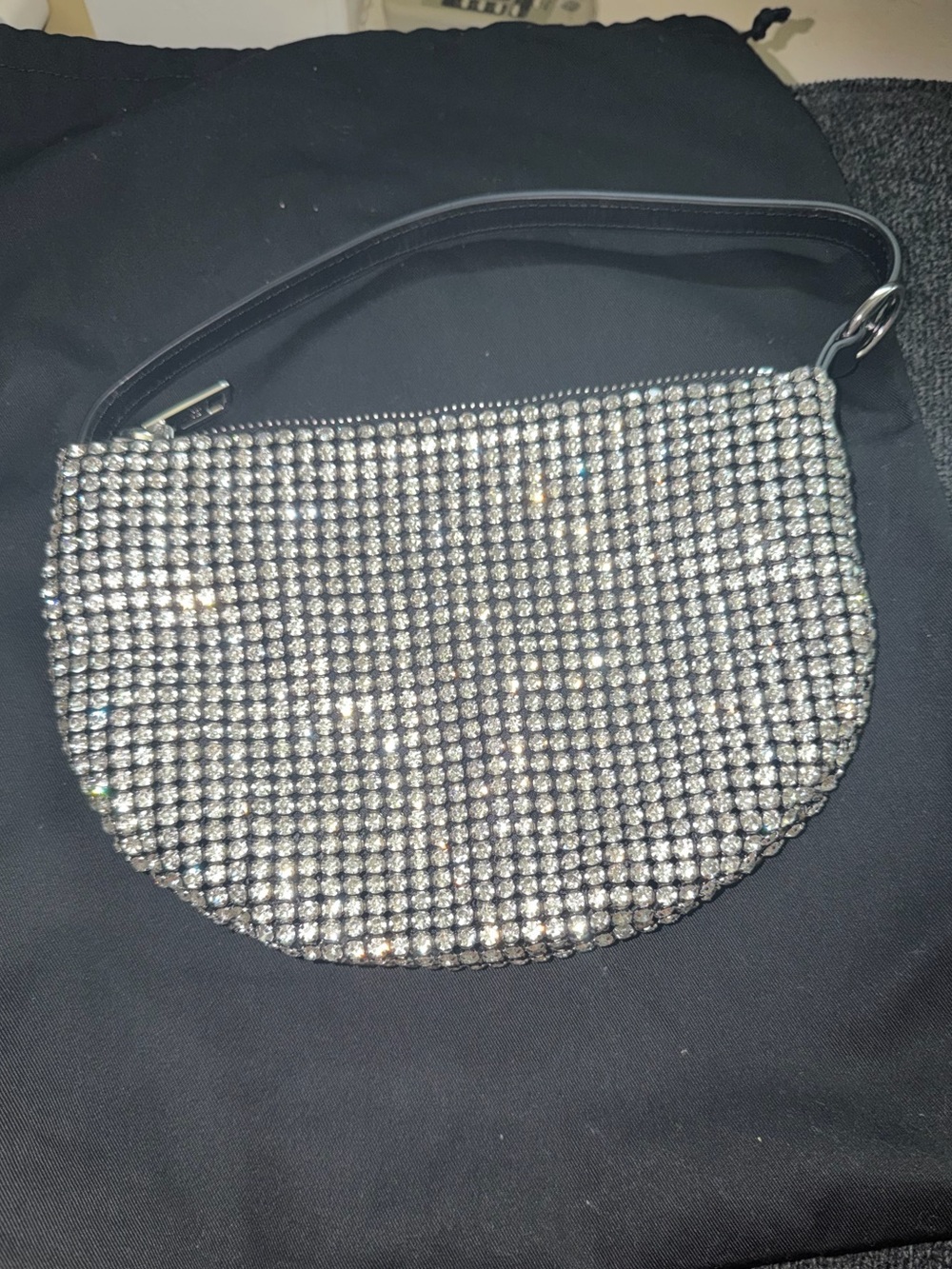 Alexander Wang Crystal-Embellished Silver Half-Moon Wristlet